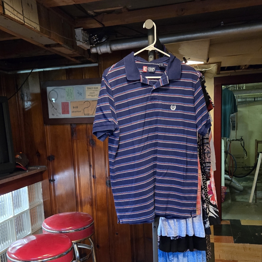 Tommy Hilfiger polo navy blue light blue red cream striping mens size large NWOT